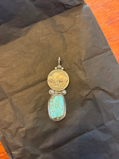 buffalo nickel & turquoise pendant- custom remake