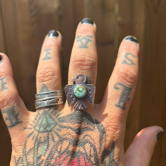 mini copper thunderbird with turquoise stone