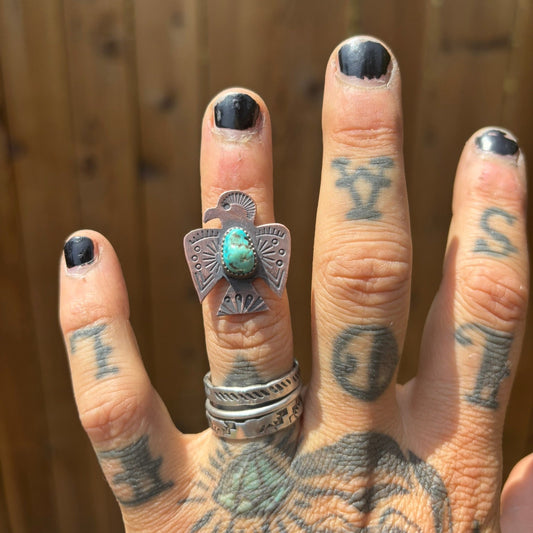 mini copper thunderbird with turquoise stone