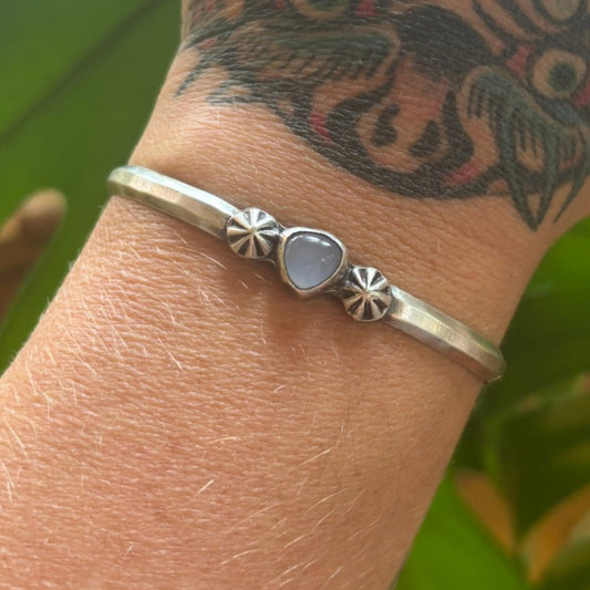 opalite and silver shots on hammered triangle wire cuff. sterling and fine silver. a