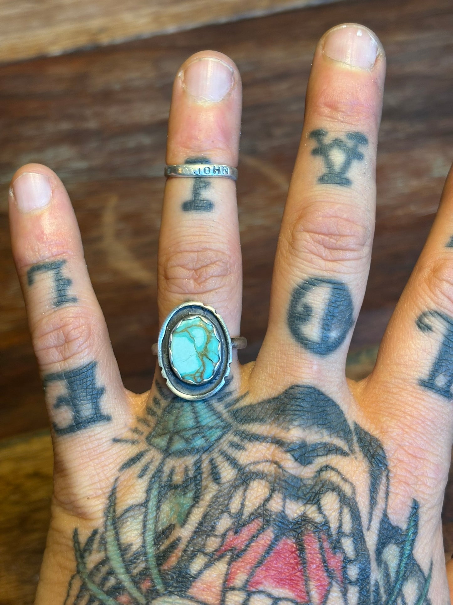 notched border turquoise ring